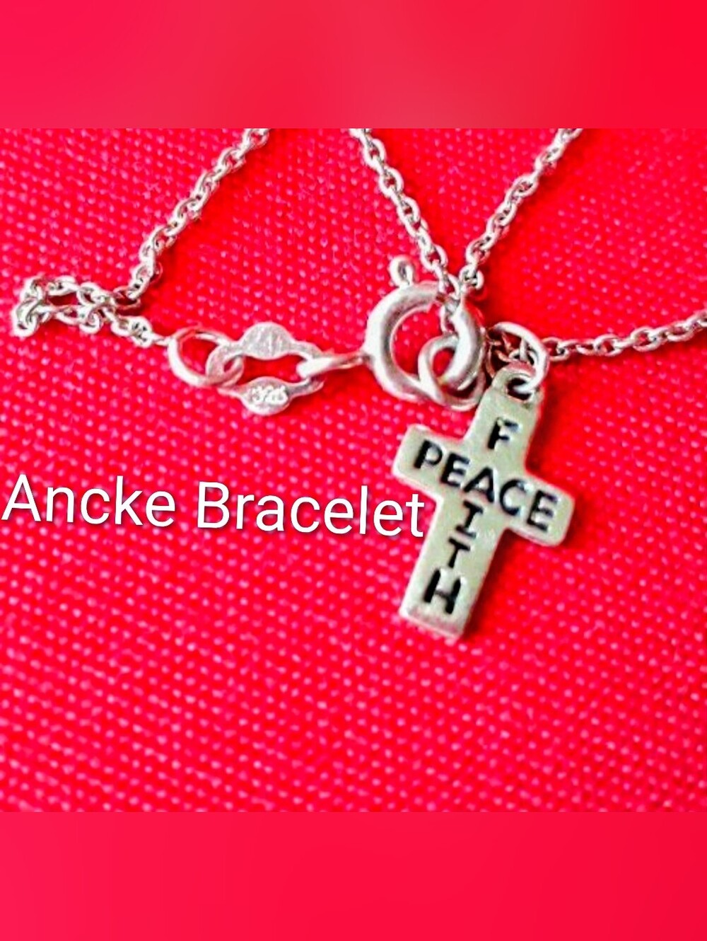 925 Peace Faith Cross Charm Necklace - 925 Sterling Silver. - Picture 1 of 6